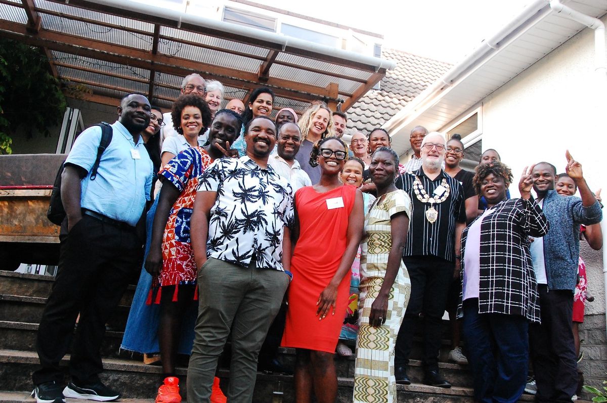 Everyone who came to the launch gathered together on the steps for a group photograph.